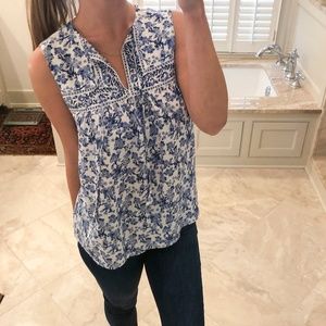 Rebecca Taylor, size 6, blue & white silk blouse